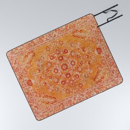 Orange Boho Oriental Vintage Traditional Moroccan Carpet style Design Picnic Blanket