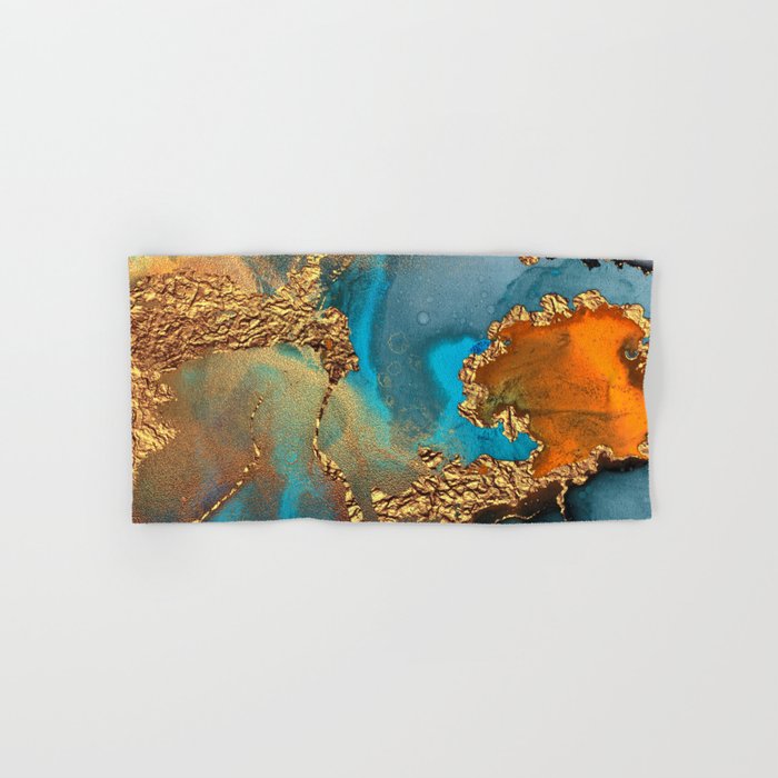 Abstract Blue And Gold Autumn Marble Hand & Bath Towel