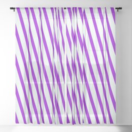 [ Thumbnail: Dark Violet and Mint Cream Colored Lined Pattern Sheer Curtain ]