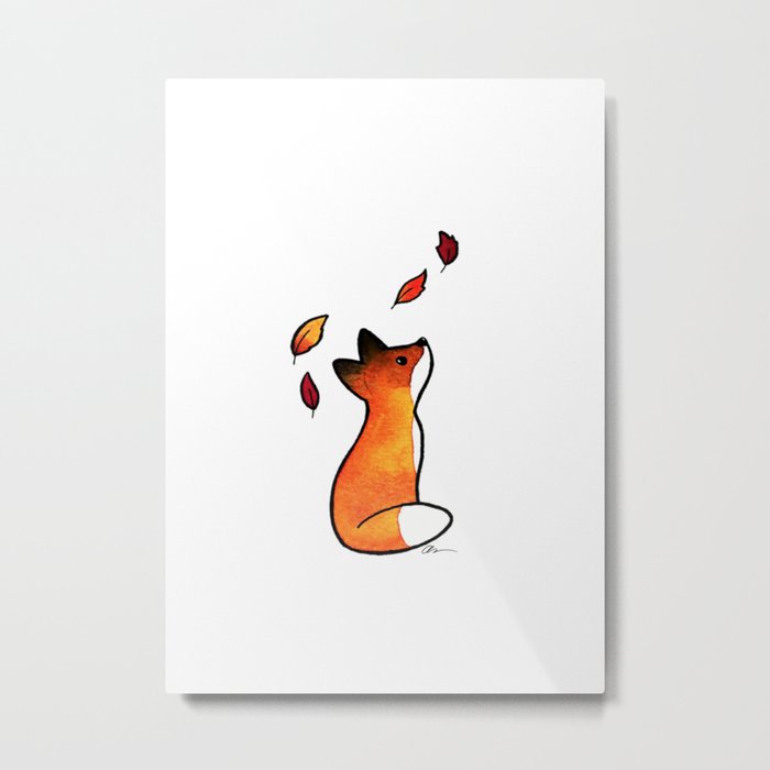 The Fox in The Leaves Metal Print