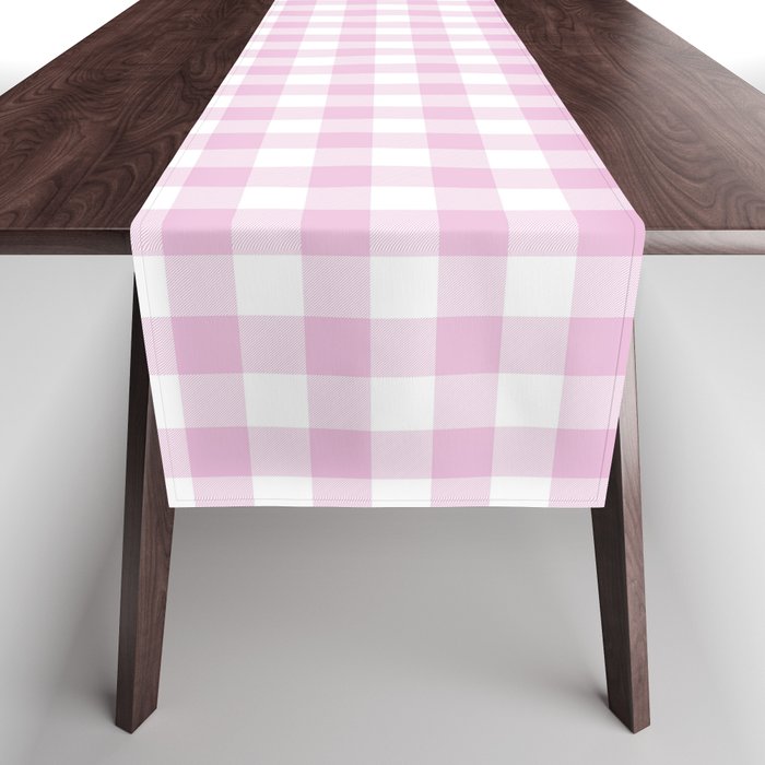 Pastel Pink & White Buffalo Plaid Pattern 2022 Trending S/S Color Pantone Pirouette Pink 14-3205 Table Runner