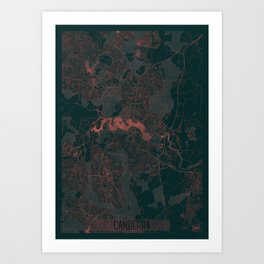Canberra Map Red Art Print