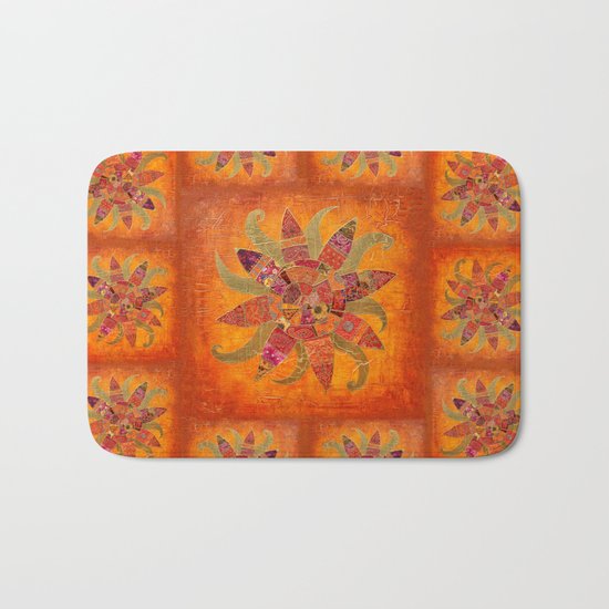 Sol Fantastico original collage art gold orange Bath Mat