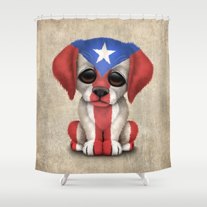 Cute Puppy Dog With Flag Of Puerto Rico Shower Curtain