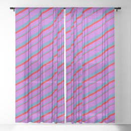 [ Thumbnail: Orchid, Blue, and Red Colored Lines/Stripes Pattern Sheer Curtain ]