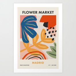 Flower Market Madrid, Abstract Retro Floral Print Art Print