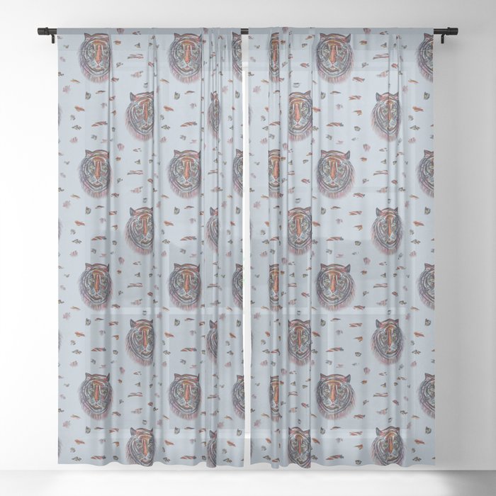  pattern with painting of the face of a tiger on fabric Sheer Curtain