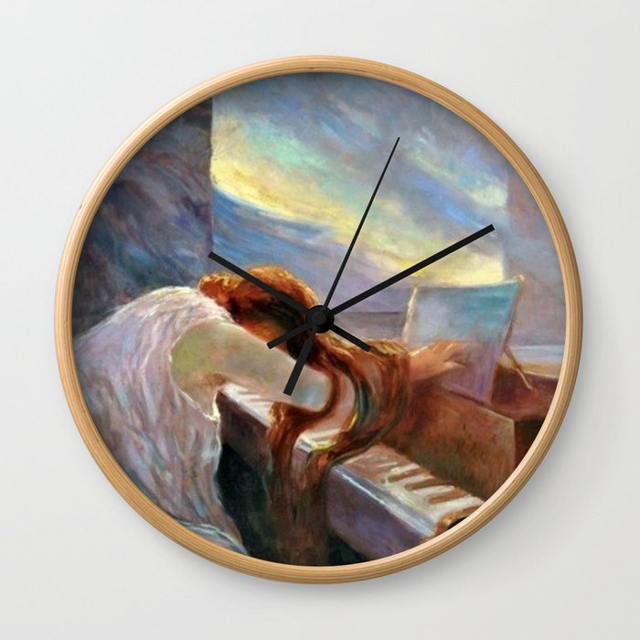 Lonely Redhead in Despair at the Beethoven Piano portrait painting by L. Balestrieri Wall Clock