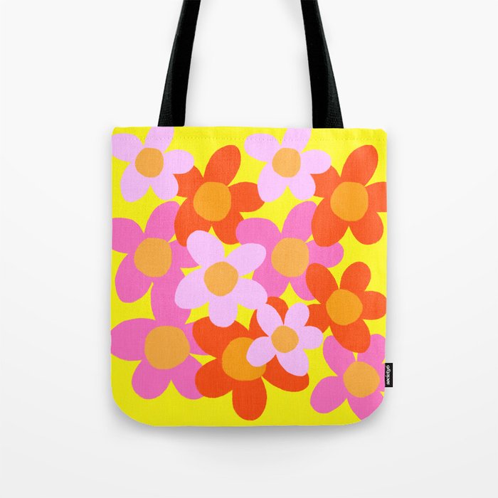 Cheerful Spring Flowers 70’s Retro Yellow Tote Bag