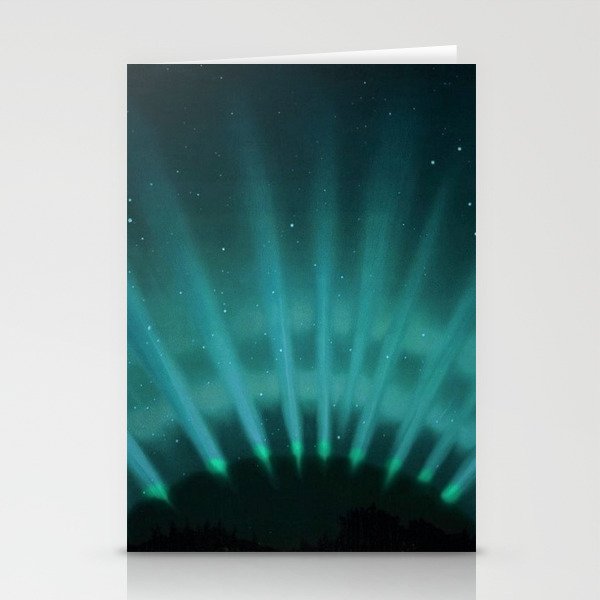 Vintage Aurora Borealis northern lights poster in blue Stationery Cards
