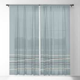 Blue Green Scribble Line Pattern 2021 Color of the Year Aegean Teal and Accent Shades Sheer Curtain