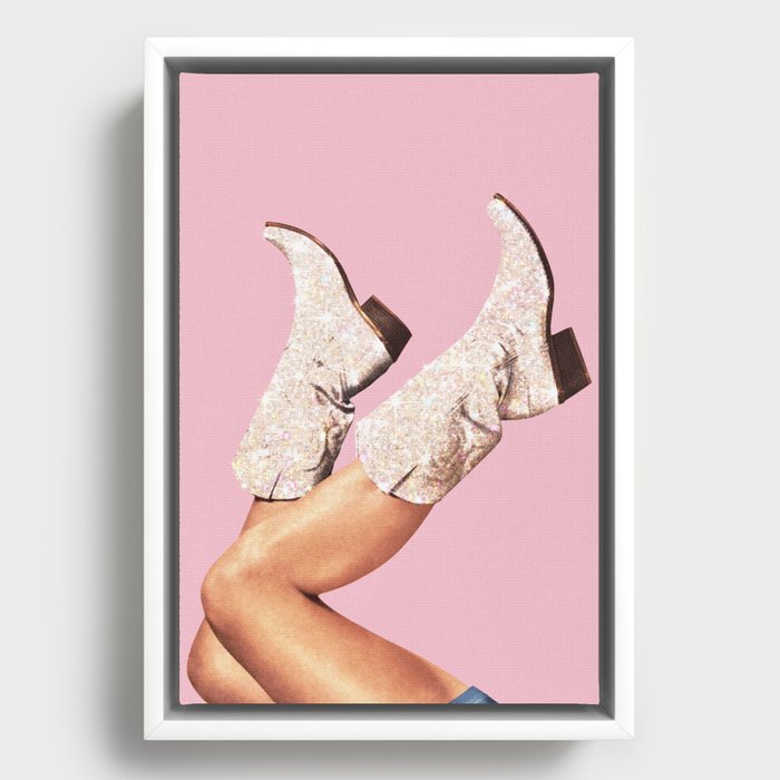 These Boots - Glitter Pink II Framed Canvas