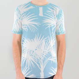 70’s Blue Ombre Tropical Palm Trees All Over Graphic Tee