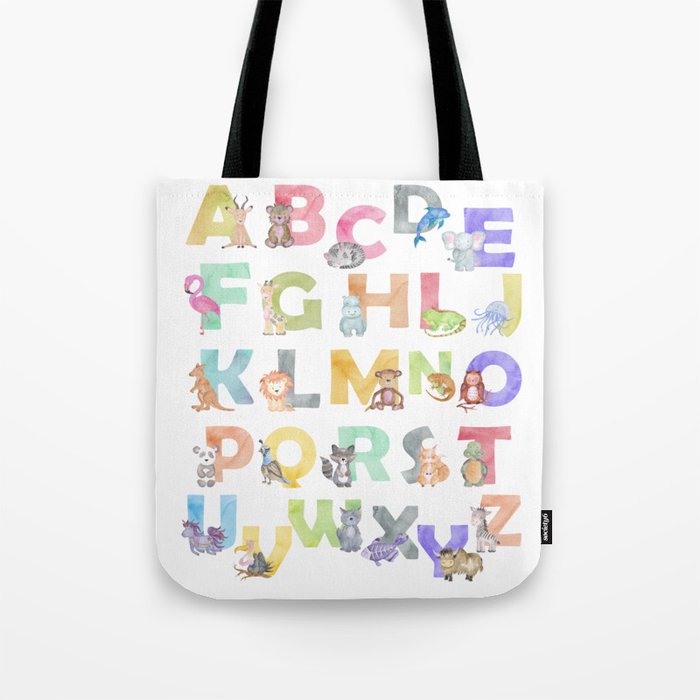Watercolor Alphabet Animals Tote Bag