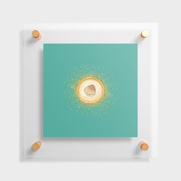 Watercolor Seashell Gold Circle Pendant on Pale Turquoise Green Floating Acrylic Print