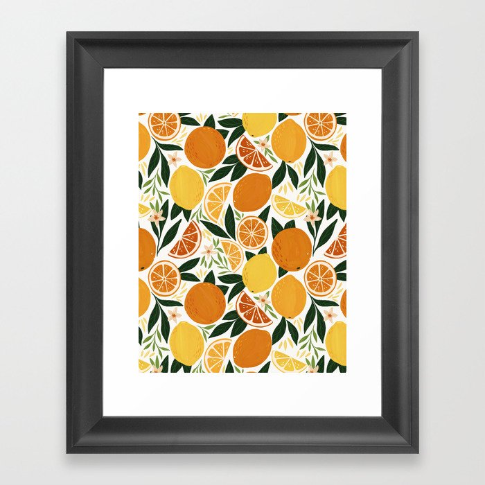 Fresh Citrus Fruits Pattern Framed Art Print