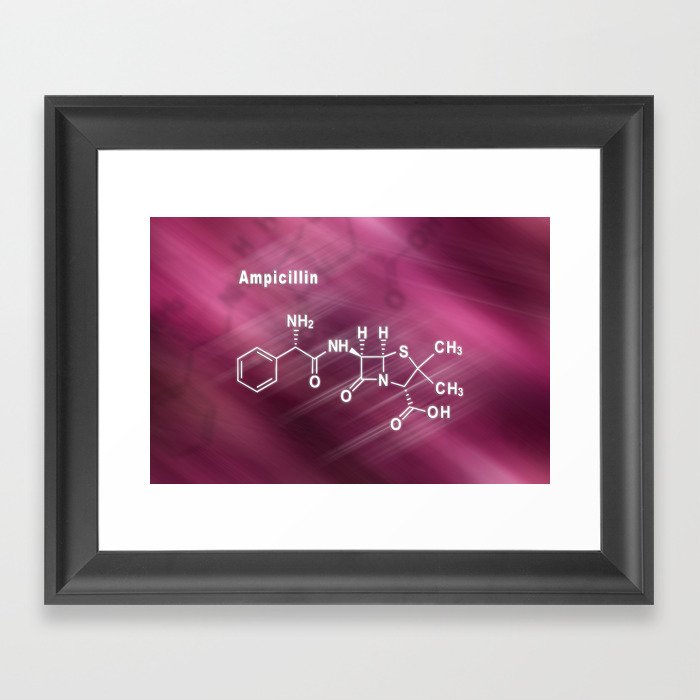 Ampicillin, antibiotic drug, Structural chemical formula Framed Art Print