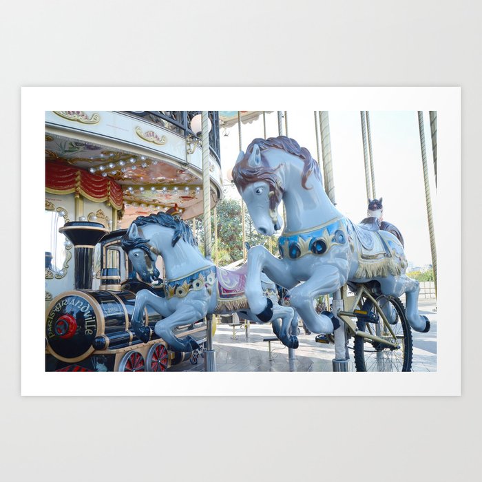 Paris Carousel Merry Go Round Horses Baby Boy Blue Nursery Decor
