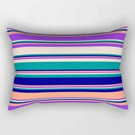 [ Thumbnail: Eyecatching Light Salmon, Purple, Beige, Dark Cyan & Blue Colored Lined/Striped Pattern Rectangular Pillow ]