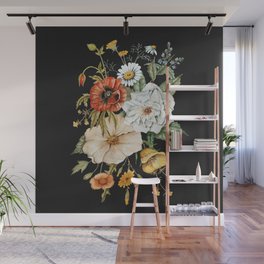Wildflower Bouquet on Charcoal Wall Mural