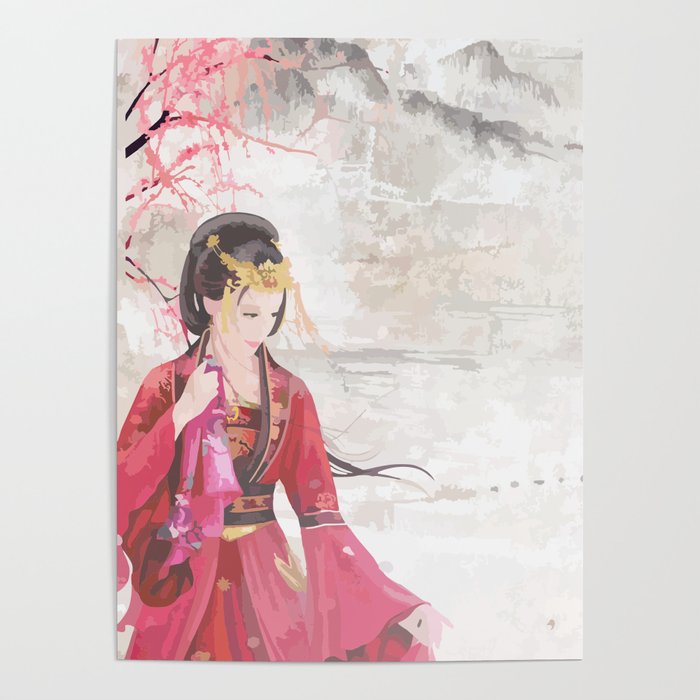 Japanese Geisha Kimono Woman Girl Artwork Painting Drawstring Bag