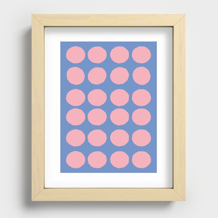 Retro Round Pattern - Blue Pink Recessed Framed Print