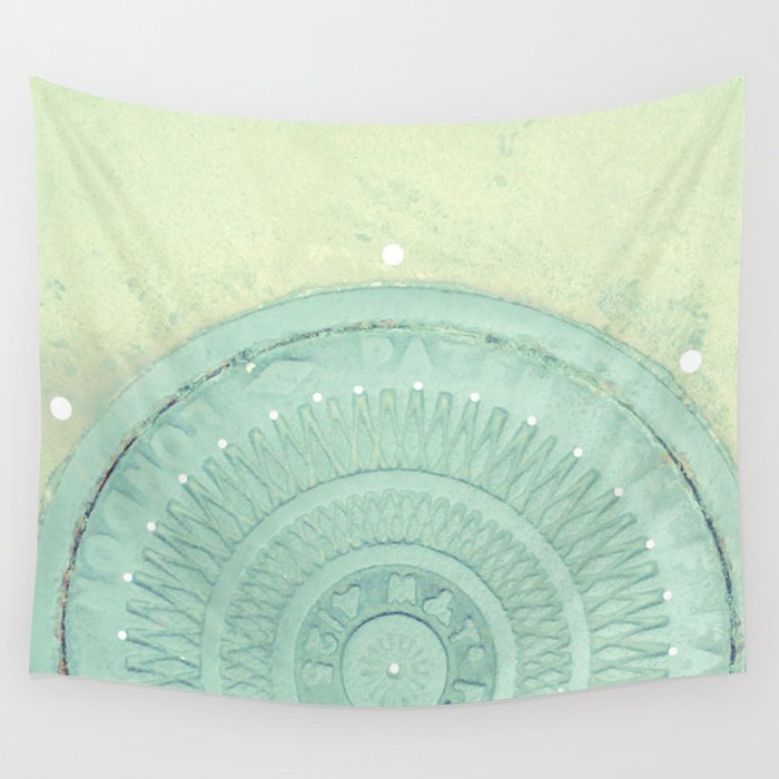 Key Lime Polka Dot Coal Hole Cover London Wall Tapestry By