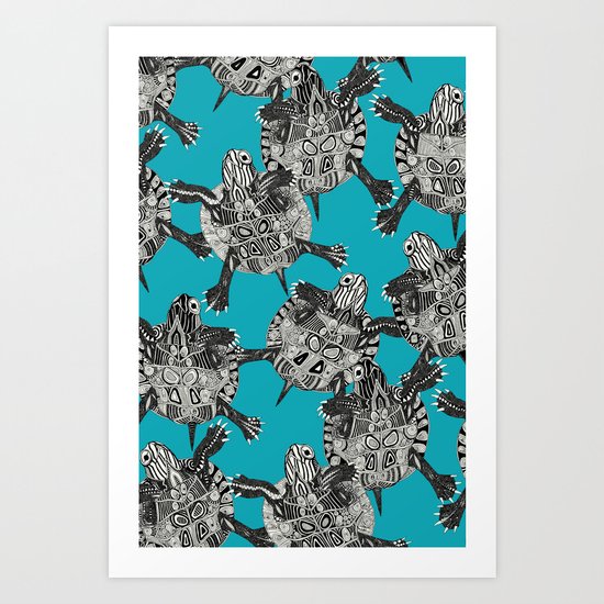 turtle party surf blue Art Print