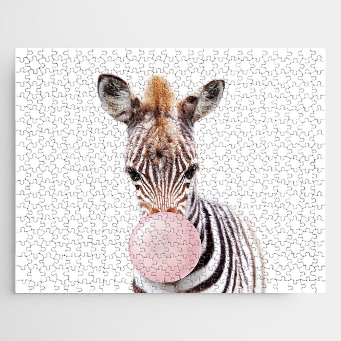 Baby Zebra Blowing Bubble Gum, Pink Nursery, Baby Animals Art Print by Synplus Jigsaw Puzzle