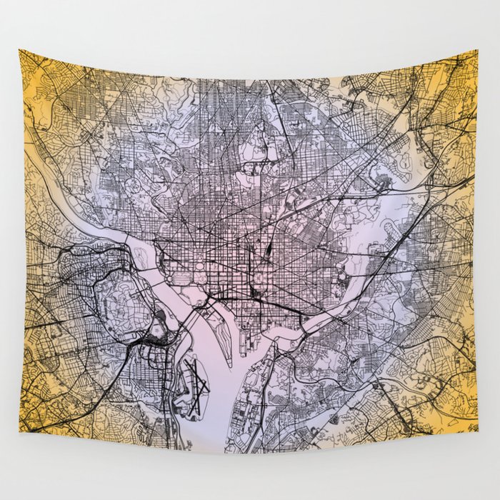 Washington DC - Gradient City Map Wall Tapestry