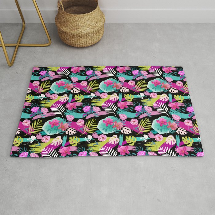 Watercolor Tropical Floral Painting  Rug