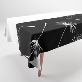 White Dandelion Lace Horizontal Split on Black Tablecloth