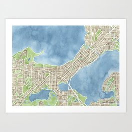 City Map Madison Wisconsin watercolor  Art Print