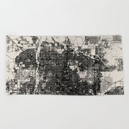 PHOENIX USA - black and white city map Beach Towel