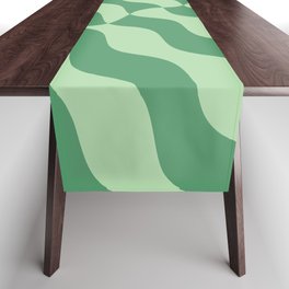 Retro Wavy Abstract Swirl Pattern in Green Table Runner