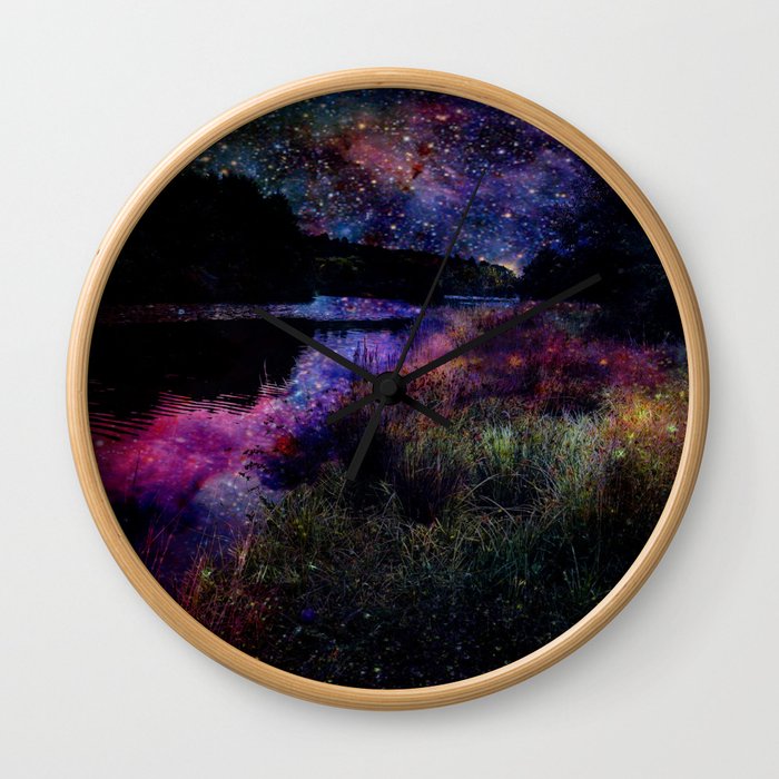 Cosmic river landscape Wall Clock