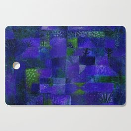 Terraced garden tropical floral midnight Egyptian blue abstract landscape painting by Paul Klee Cutting Board