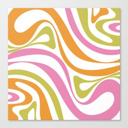 New Groove Trippy Retro 60s 70s Colorful Swirl Abstract Pattern Pink Lime Green Orange on White Canvas Print