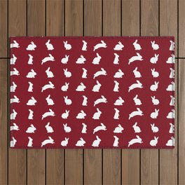 Bunnies (White on Red) Outdoor Rug