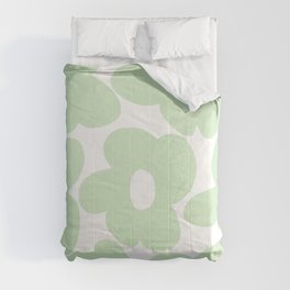 Large Baby Green Retro Flowers White Background #decor #society6 #buyart Comforter