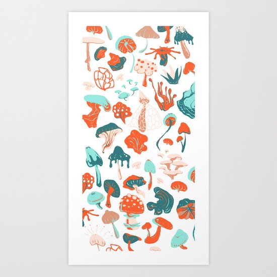 Mushroom Pattern (white) Art Print