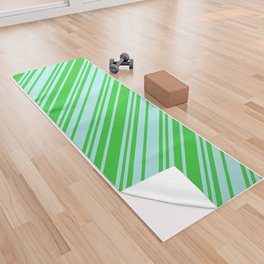 [ Thumbnail: Turquoise & Lime Green Colored Pattern of Stripes Yoga Towel ]