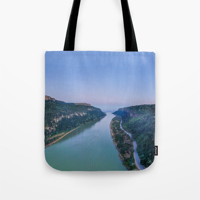 Travel down the N'taba River panorama Tote Bag
