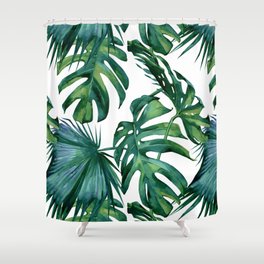 Classic Palm Leaves Tropical Jungle Green Shower Curtain