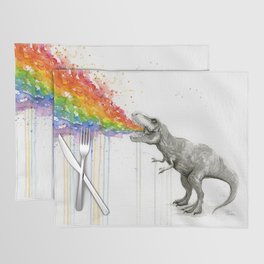 T-Rex Dinosaur Rainbow Puke Taste the Rainbow Watercolor Placemat