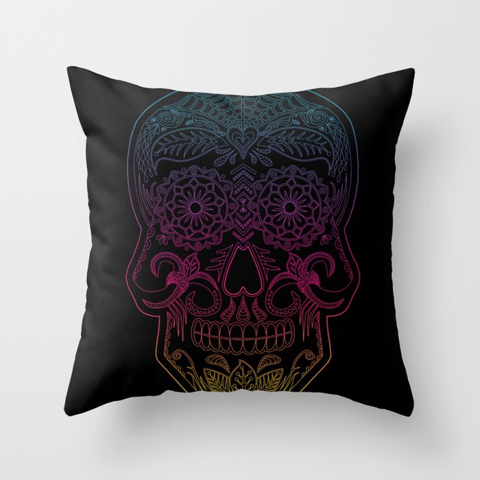 Color Me Day of the Dead Skull - Rainbow Throw Pillow
