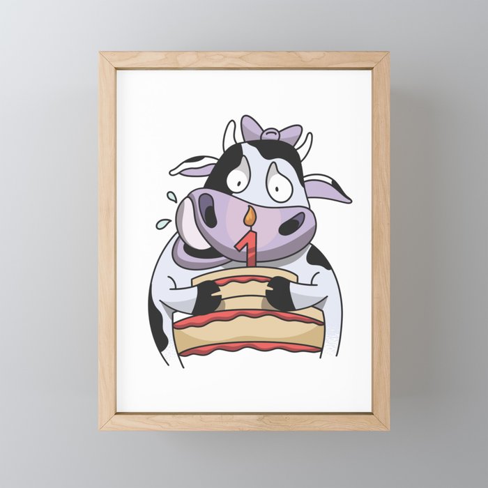 Baby Cow Birthday Fist Anniversary Gift Framed Mini Art Print