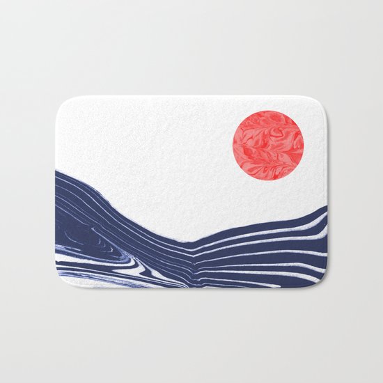 Furoshi - spilled ink marble water wave painting sun sea waves water aqua seaside abstract minimal Bath Mat