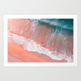 Turquoise Ocean Waves – Crushing Waves on a Beach with Pink Sand – Aerial Drone Photography Art Print