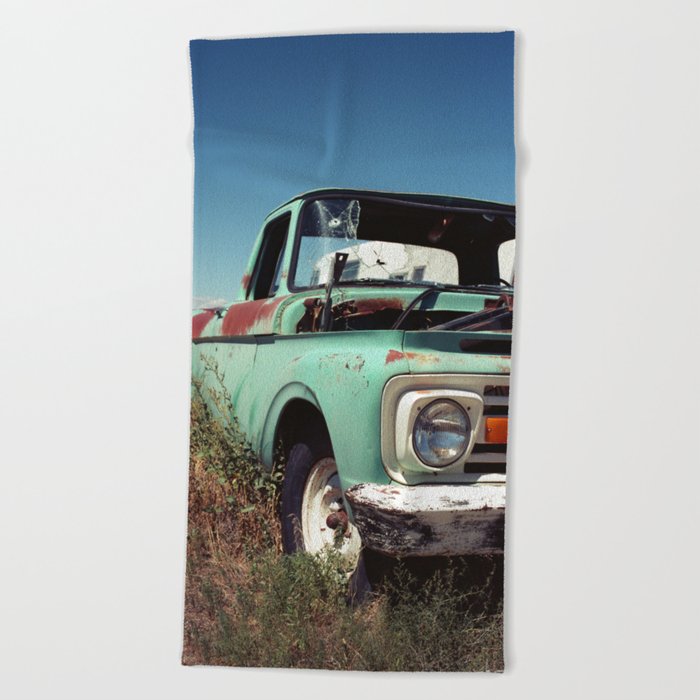 Vintage Green Truck - Utah Desert Beach Towel